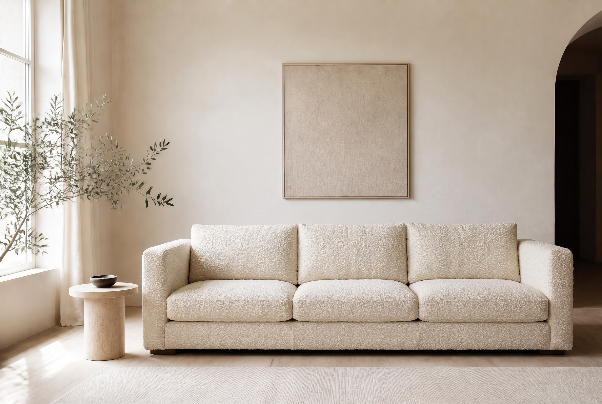 Modern sofa upholstered in Bouclé