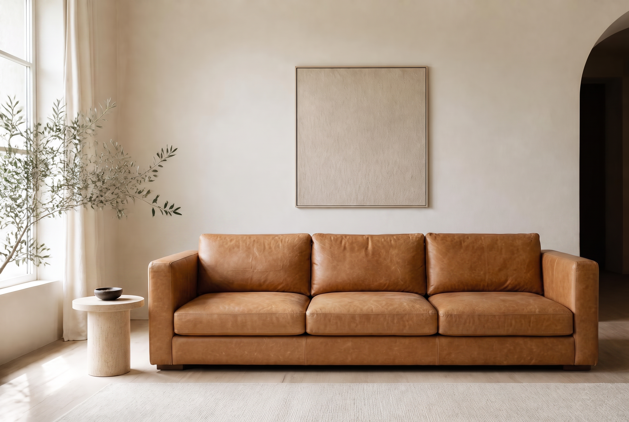 Modern sofa upholstered in Leather